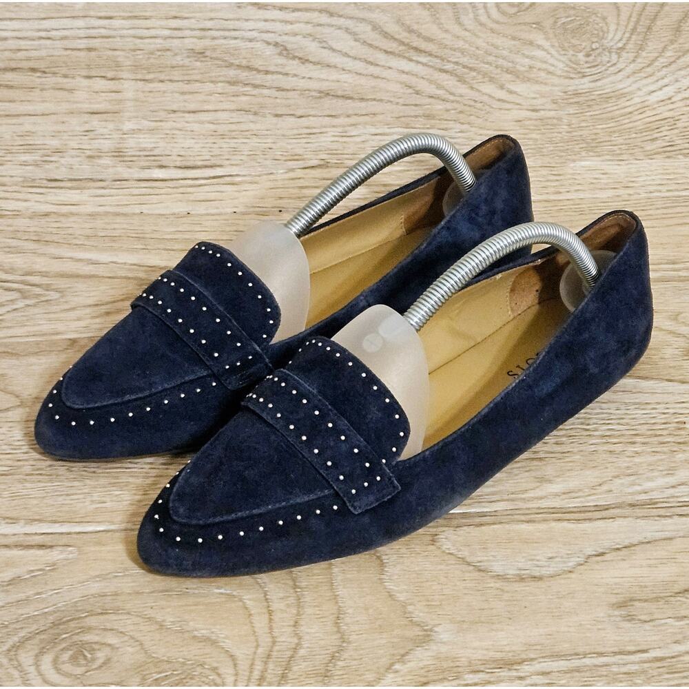 Talbots Suede Loafers Navy Blue Pointed Toe Driving Moccasins Womens Size 10W